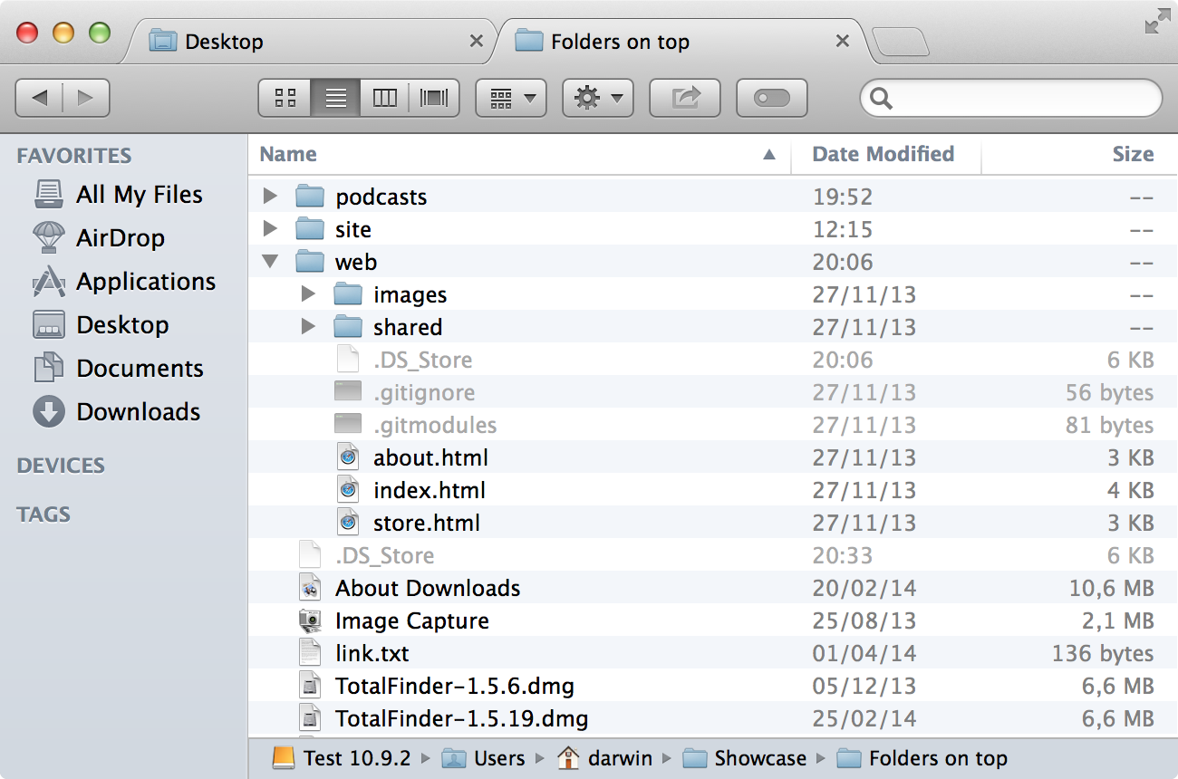 totalfinder show file size in status bar