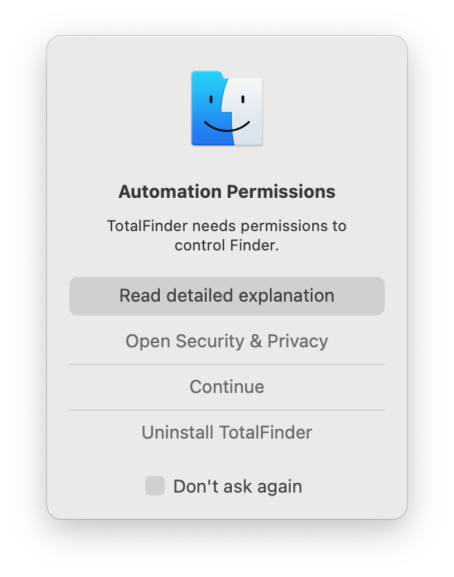 totalfinder automation permissions