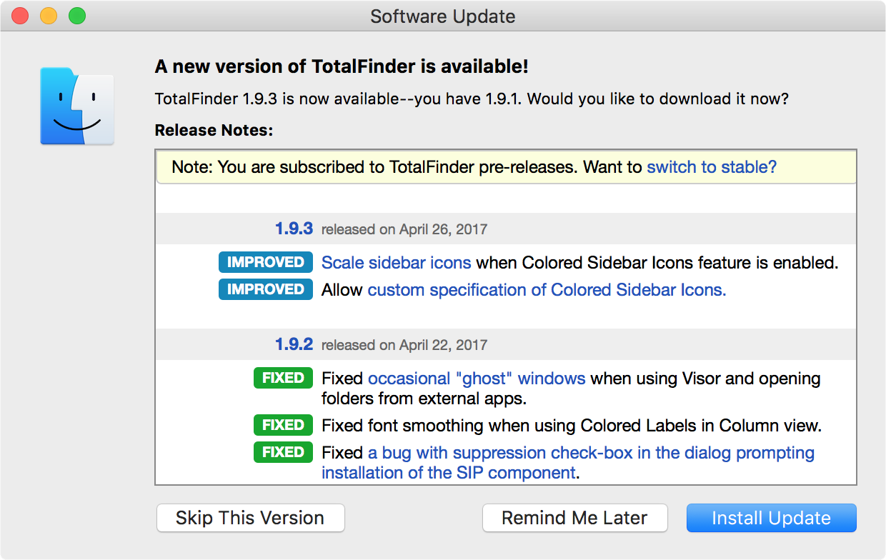 Reset TotalFinder to defaults