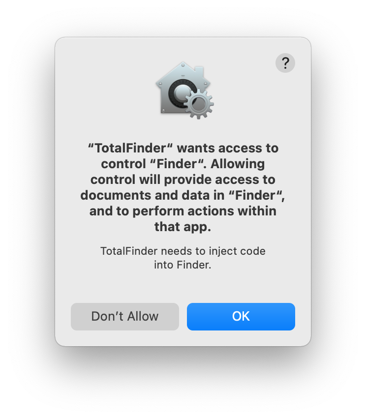 TotalFinder permission prompt